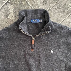 POLO RALPH LAUREN Gray Quarter-Zip Preppy Cottagecore Coastal Pullover with Logo